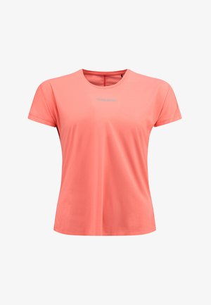 Koral t-shirt med korte ærmer lavet af glat stof med rund halsudskæring. Har et lille blåt "ROSSIGNOL" logo på brystet.