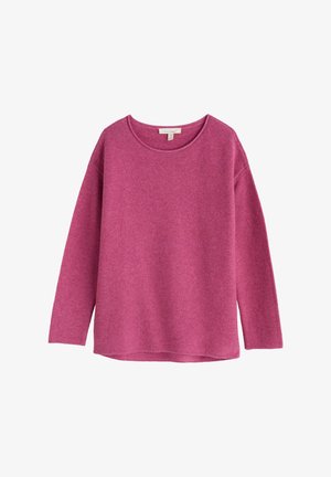 Fuchsia sweater lavet af blødt strikstof, med rund halsudskæring, lange ærmer og en afslappet pasform med en let buet kant.