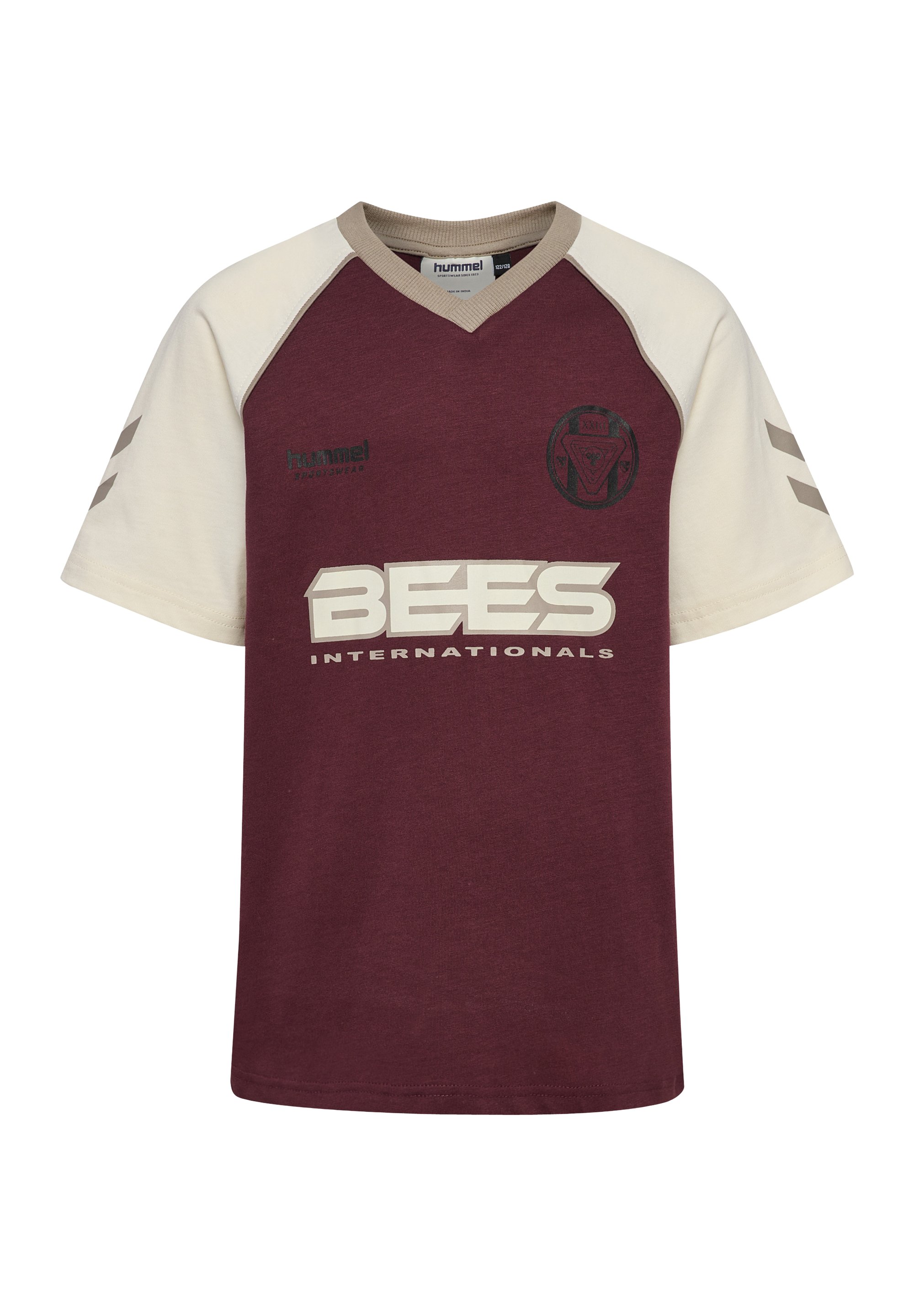 Hummel REG V-NECK BEES S/S Print T-shirt vineyard wine/red