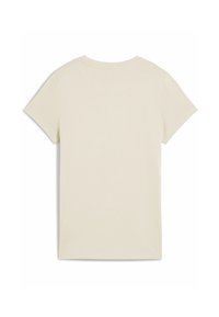 Korte mouwen t-shirt in licht beige katoen, met een ronde hals en een eenvoudig ontwerp zonder patronen of accenten. Achteraanzicht.