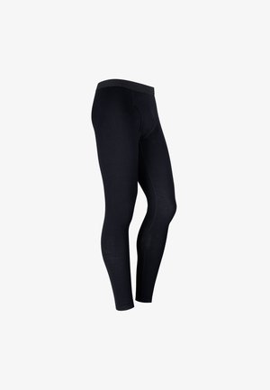 Zwarte stretch legging met een gladde textuur, voorzien van een brede elastische tailleband en een aansluitend ontwerp dat tot aan de enkels reikt.