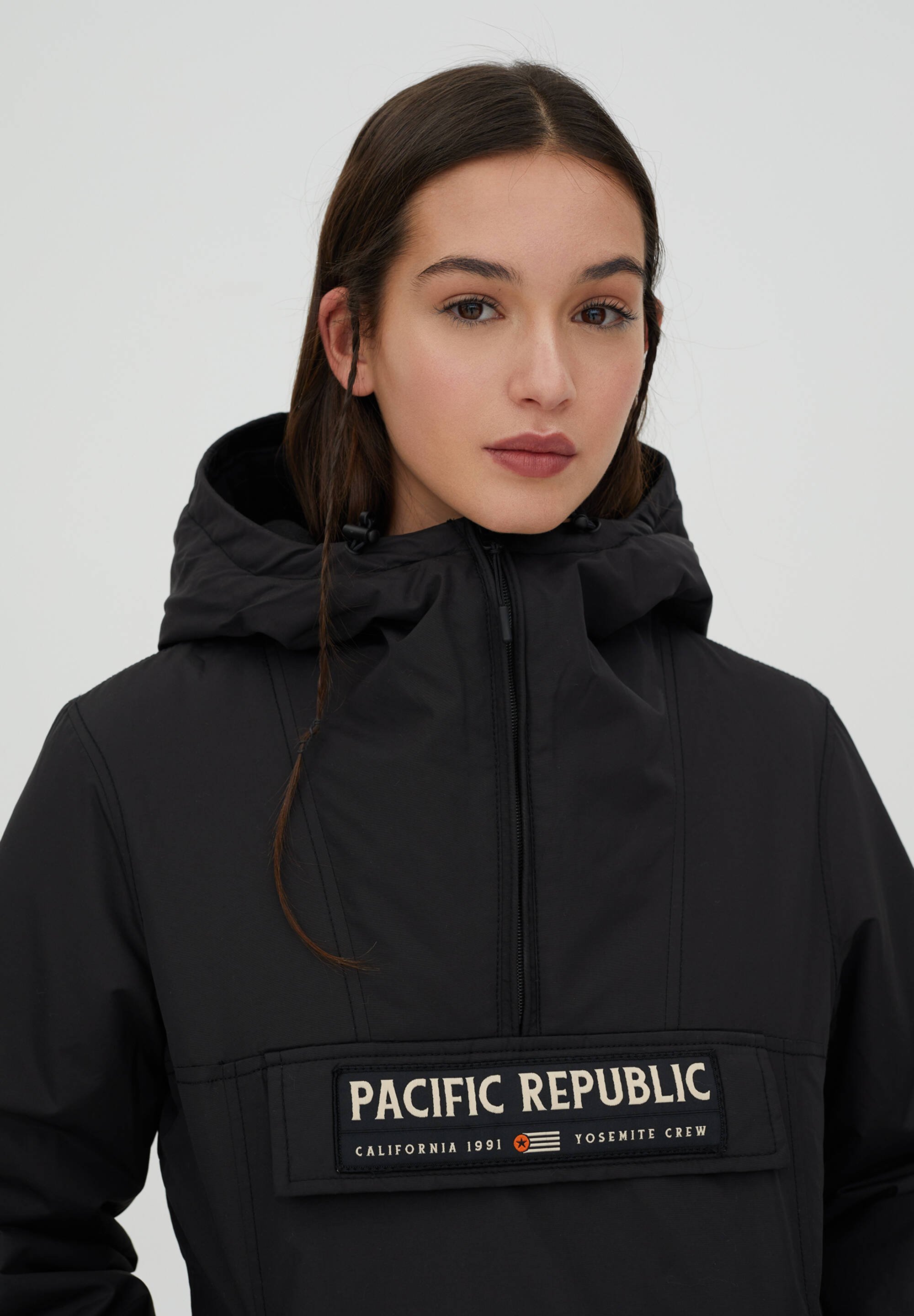 pull&bear jacket with half zip in khaki