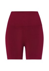 Bordeaux stretch shorts met een hoge elastische tailleband, een gladde textuur en een getailleerd ontwerp dat tot halverwege de dij reikt.