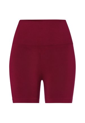 Bordeaux stretch shorts met een hoge elastische tailleband, een gladde textuur en een getailleerd ontwerp dat tot halverwege de dij reikt.