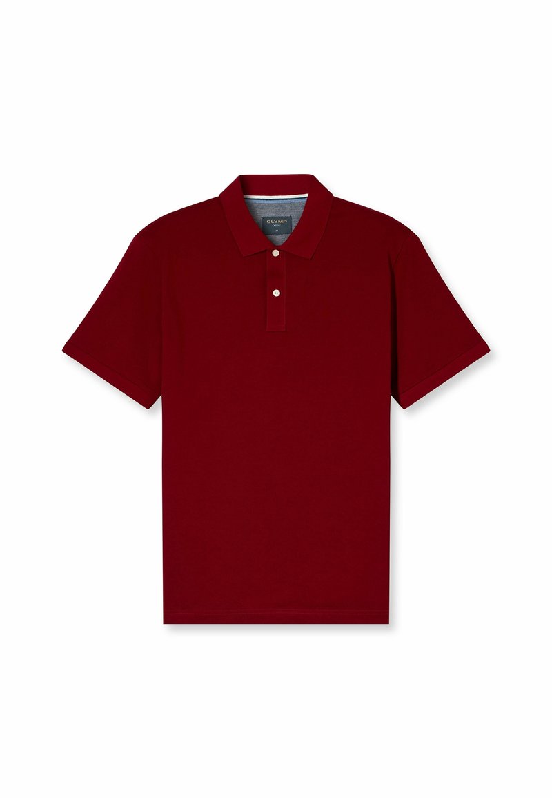 Polo à manches courtes couleur marron avec col et deux boutons sur la patte, design uni, posé à plat sur fond blanc.