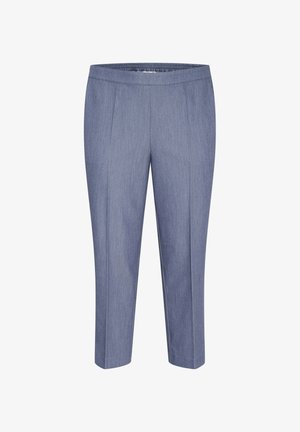 Byxor i ljusblått tyg med en subtil textur, med flat framsida, elastisk midja och avsmalnande ben.