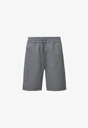 Grå shorts lavet af et let materiale, med en elastisk talje med snor og en afslappet pasform. Simpelt design uden mønstre.