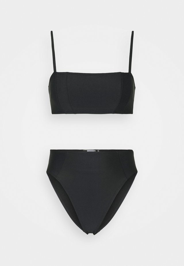 BANDEAU WITH STRAPS AND HIGH WAIST HIGH LEG BOTTOMS SET - Bikini - black