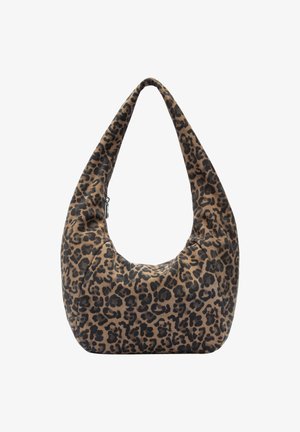 Borsa hobo con stampa leopardata, dal texture morbido e soffice, con una maniglia larga e curvata e una chiusura con zip per una conservazione sicura. Schema di colori marrone e nero.