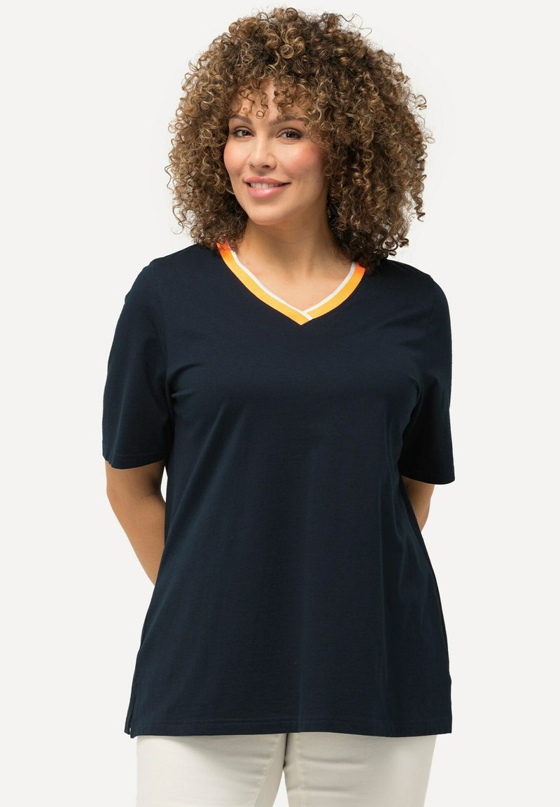 ULLA POPKEN Top Basic Con Rughe - Maglietta Donna Linea A A - Scollo A U, Blu Navy, Taglia 58-60 - 2