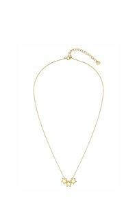 Guldhalskæde med en fin kæde, der har tre stjerneformede vedhæng. Inkluderer en lås og en justerbar kædelængde.