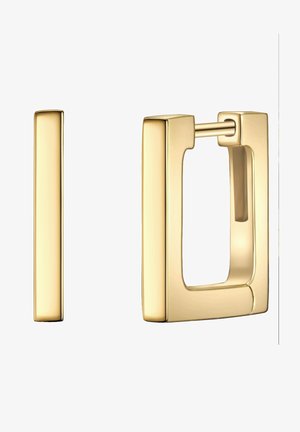 Goldene Creolen in rechteckiger Form, mit einer glatten, polierten Oberfläche und einem einzigartigen Scharnierverschluss.