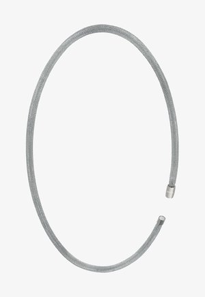 Sølv metalnet choker halskæde med et fleksibelt design. Glatte cylindriske ender med polerede accenter. Letvægts og minimalistisk stil.