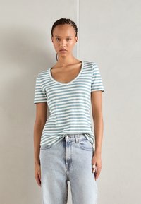 Marc O'Polo - SHORT SLEEVE V-NECK STRIPED - Print T-shirt - soft teal Thumbnail Image 1
