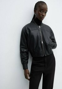 Mango Lederjacke - black