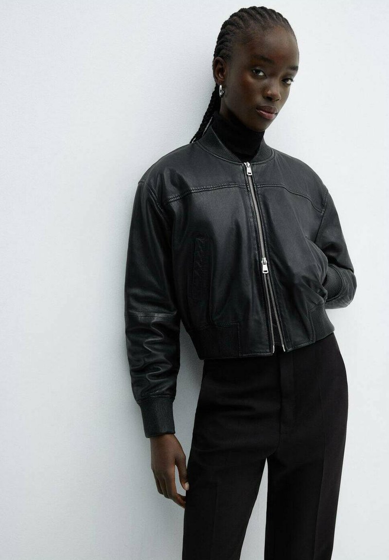 Mango Lederjacke - black