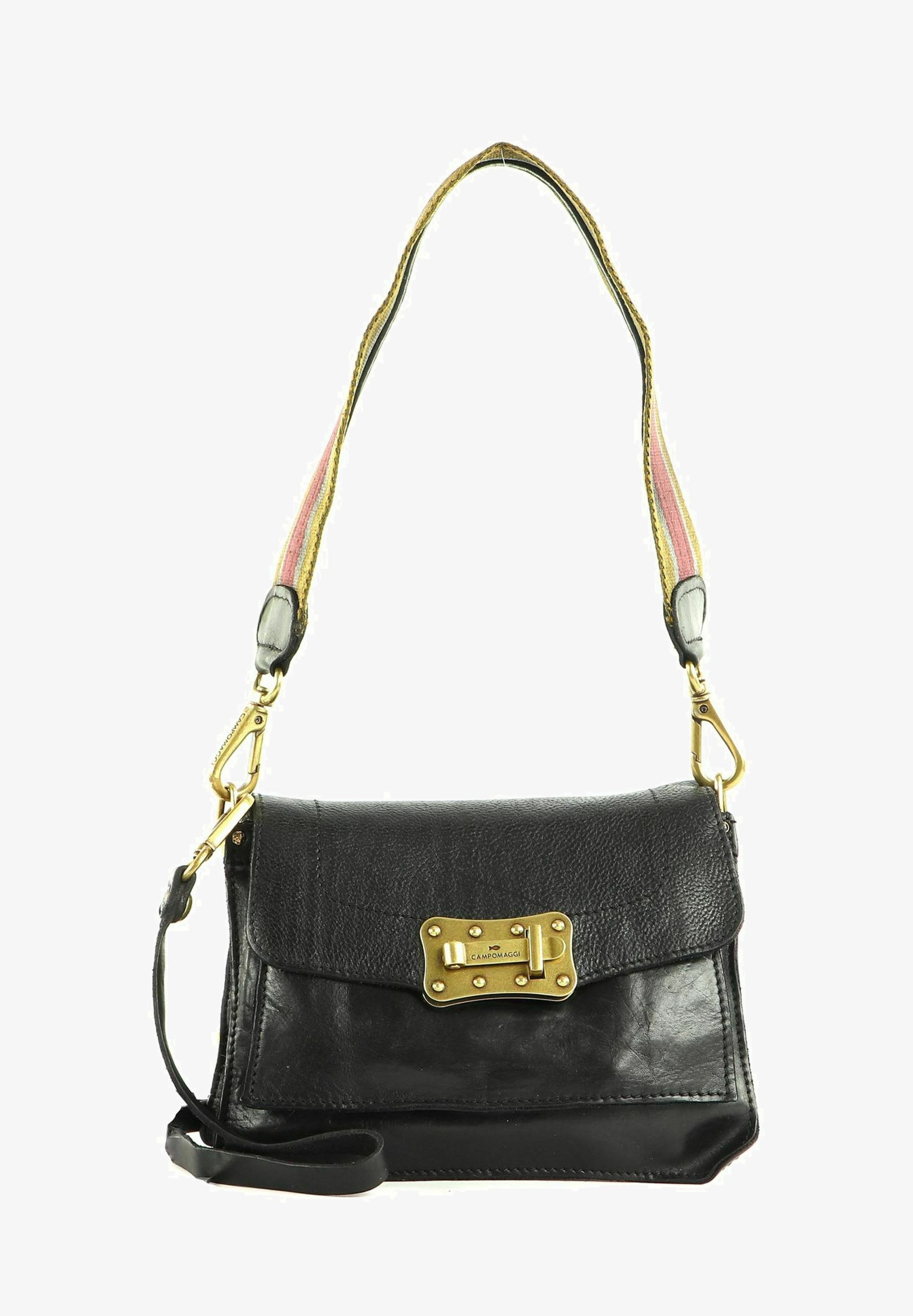 Borsa A Tracolla Campomaggi Ravenna In Pelle Nera Forata Con Borchie E Cerniera