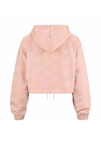 Felpa rosa cropped con una finitura testurizzata, caratterizzata da un motivo con logo Kappa su tutta la superficie. Include un cappuccio e polsini elasticizzati.