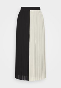 Gonna midi plissettata con un design a blocchi di colore, con un lato nero e l'altro crema; fascia elastica in vita per il massimo comfort.