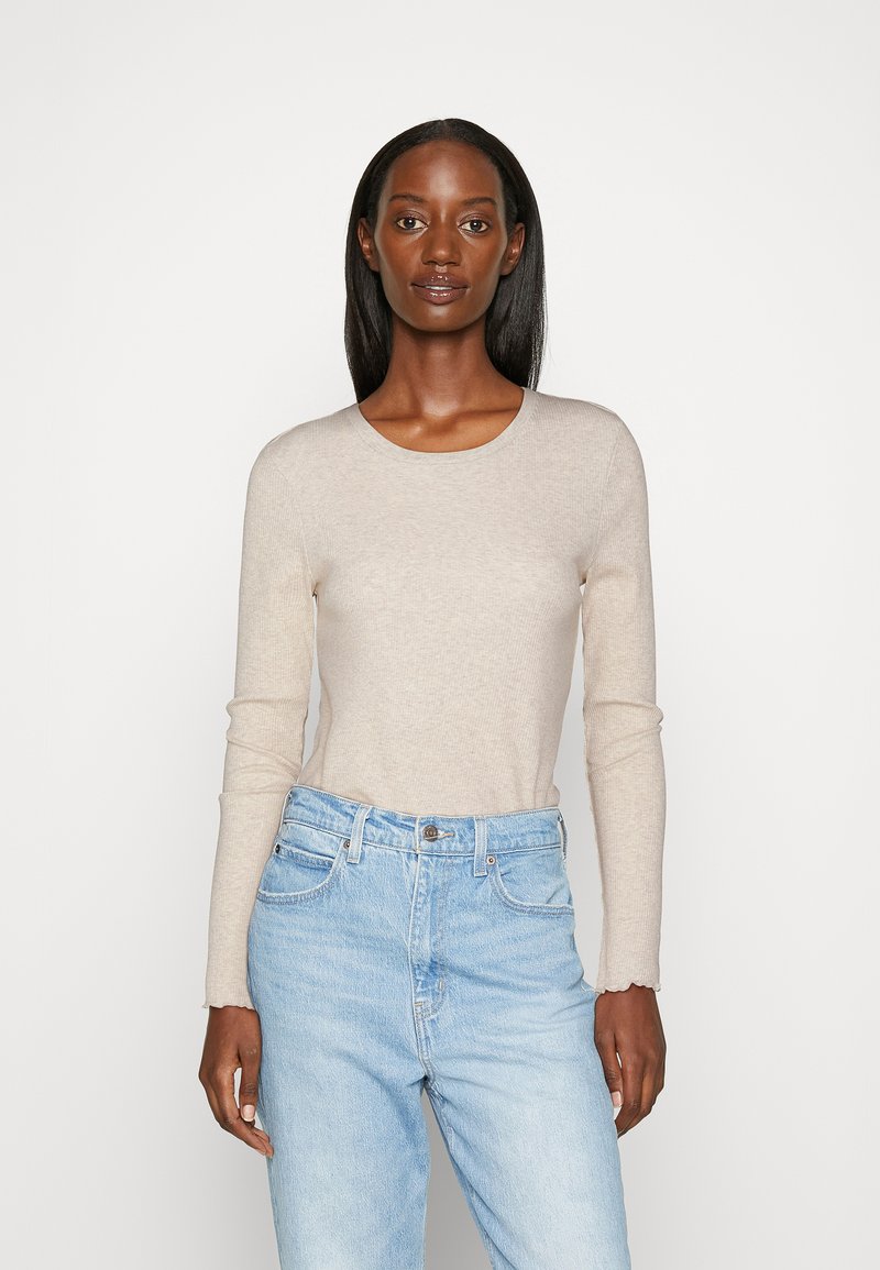 Slfanna Ls Crew Neck Tee Light Grey Melange
