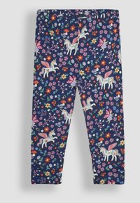 Marina leggings med en livlig blommig och unicorn-mönster, tillverkade av mjuk, stretchig tyg med en elastisk midja för komfort.