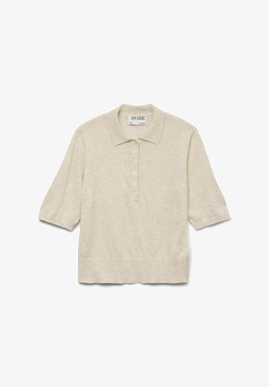 Beige korte mouwen polo shirt van zachte stof, met een knoopsluiting, ribbelkraag en zoom en een iets losse pasvorm.