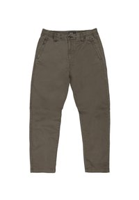 Khaki chino's met een elastische tailleband, zijzakken en toelopende benen. Gemaakt van een katoenmix met een soepele structuur.