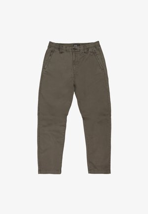 Khaki chino's met een elastische tailleband, zijzakken en toelopende benen. Gemaakt van een katoenmix met een soepele structuur.