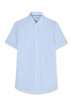 Hellblaues Kurzarmhemd mit Knöpfen, klassischem Kragen, schlankem Schnitt und dezent strukturiertem Stoff.