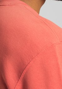 Koraal katoen sweatshirt met een subtiele textuur, waarbij de schoudernaden en de geribbelde halslijn zichtbaar zijn. Het ontwerp heeft schone stiksels en een ontspannen pasvorm.