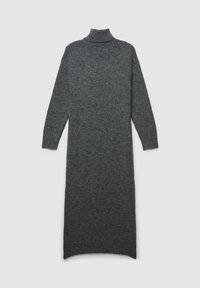 Robe longue en tricot doux gris charbon, dotée d'un col roulé haut et de longues manches, avec une coupe droite et des fentes sur les côtés.