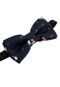 Tīrliņu formas kaklasaites tauriņš no tumši zila auduma ar ziemassvētku rakstu, kurā redzami sniegavīri, sniegpārsliņas un svinīgi sarkani un balti akcenti. Iekļauts regulējams elastīgais siksniņa.