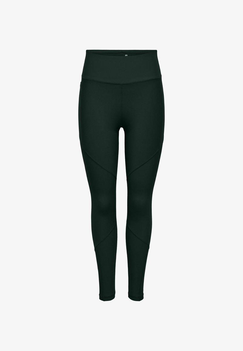 Leggings neri aderenti con vita alta. Realizzati in materiale traspirante, presentano dettagli con cuciture curve per un maggiore comfort e flessibilità.