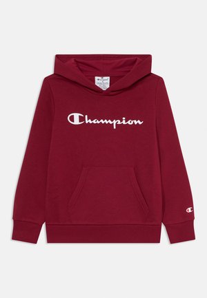 Bordo dukserica s kapuljačom napravljena od mješavine pamuka, s prednjim džepom i bijelim logom "Champion". Uključuje kapuljaču i rebraste rukave.