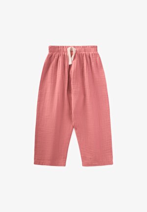Lyserøde, lette bomuldsbukser med elastisk talje og snøre. Har en afslappet pasform og struktureret stof.