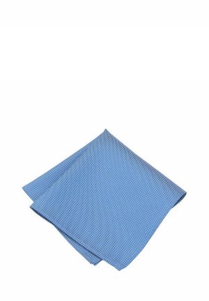 Ein blauer Stoff, der zu einer dreieckigen Form gefaltet ist und ein dezentes Muster mit kleinen weißen Punkten aufweist. Er hat eine glatte Textur und saubere Kanten.