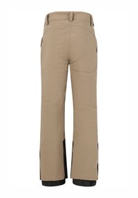 Pantalon de ski étanche beige à coupe droite, avec des accents noirs aux poignets et aux poches latérales pour plus de fonctionnalité.