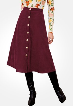 ELEGANT BUTTON-FRONT MIDI - A-Linien-Rock - bordeaux