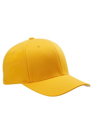 Gul baseballcaps laget av myk bomull med en buet skjerm. Har sydd sømmer og seks ventilasjonsøyetter for pusteevne.