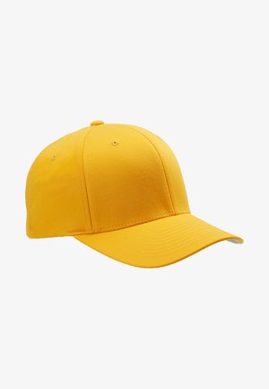 Gul baseballcaps laget av myk bomull med en buet skjerm. Har sydd sømmer og seks ventilasjonsøyetter for pusteevne.