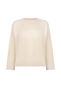 Crème lange mouwtop met een ronde halslijn, relaxed fit en zachte, gladde stof. Eenvoudig, onopgesmukt ontwerp met verlaagde schouders.