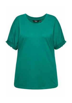 Ulla Popken RUFFLED SHORT SLEEVE - Basic T-shirt - emerald green