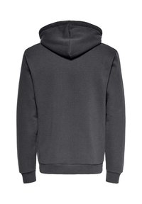 Mörkgrå hoodie med standardpassform, med dragsko i huvan, ribbade ärmslut och nederkant, tillverkad av mjukt, strukturerat tyg.