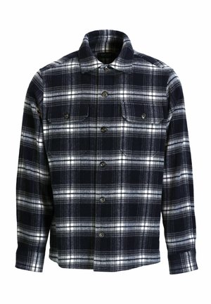 Karierte Flanellhemd in Marineblau und Weiß, mit Knopfleiste, zwei Brusttaschen und klassischem Kragen, aus weichem Stoff.