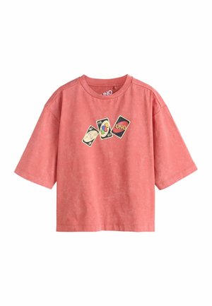 Next, REGULAR FIT - RELAXED BOXY ELBOW LENGTH CREW NECK T-SHIRT . - Nyomott mintás póló - coral pink uno official license