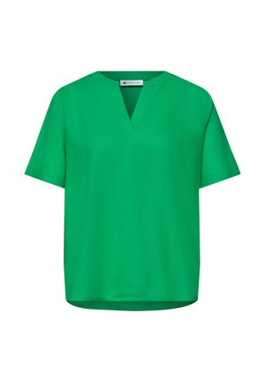 Street One, BLUSE MIT SPLIT NECK UND TURN-UP - Blouse - ever green