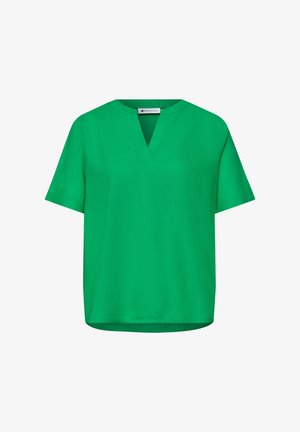Street One, BLUSE MIT SPLIT NECK UND TURN-UP - Blouse - ever green