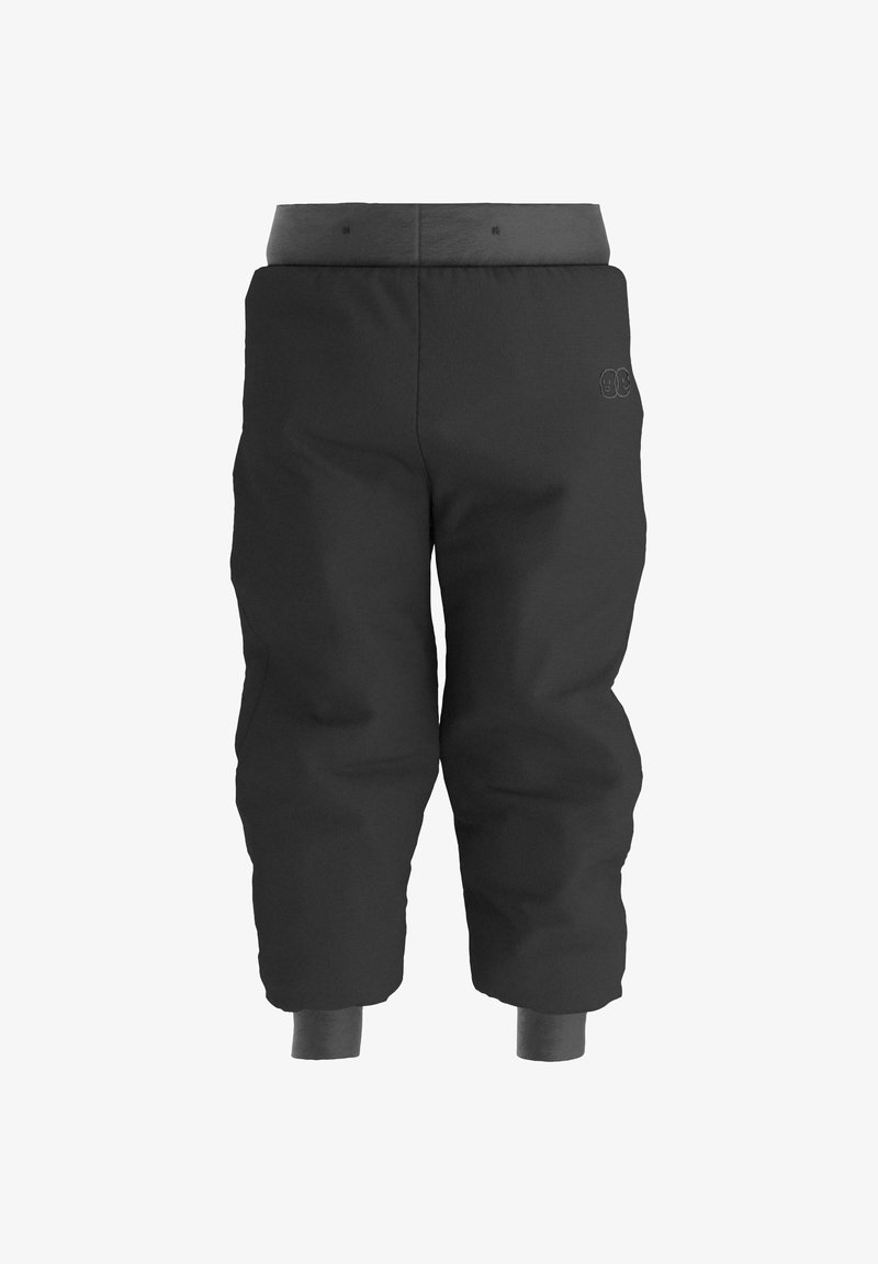 Pantalon de neige isolé noir avec chevilles côtelées et taille mi-haute, conçu pour temps froid et activités extérieures.