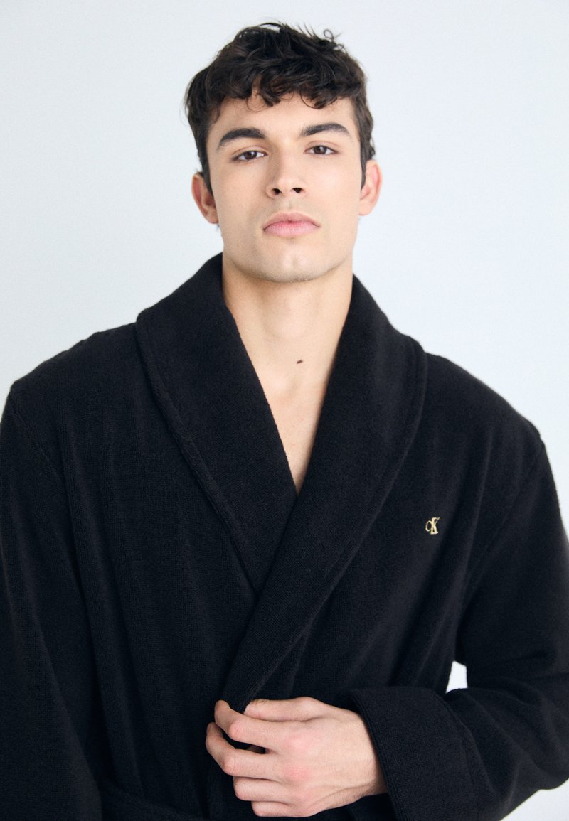 Calvin Klein Underwear COMFORT FRENCH TERRY ROBE COTTON TERRY - Dressing  gown - black - Zalando.ie
