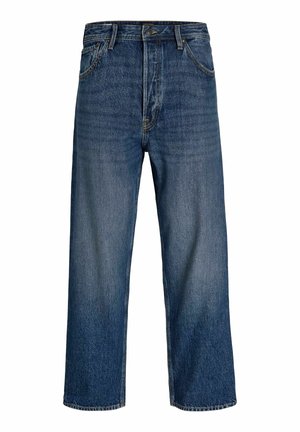 Denim jeans med lige ben-design, mørkeblå farve og subtil udvaskning. Har fem lommer og lukke med knap.